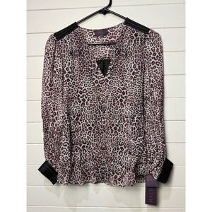 New! Hale‎ Bob XS Leopard Print Blouse Black Long Sleeve NWT Boho Flow